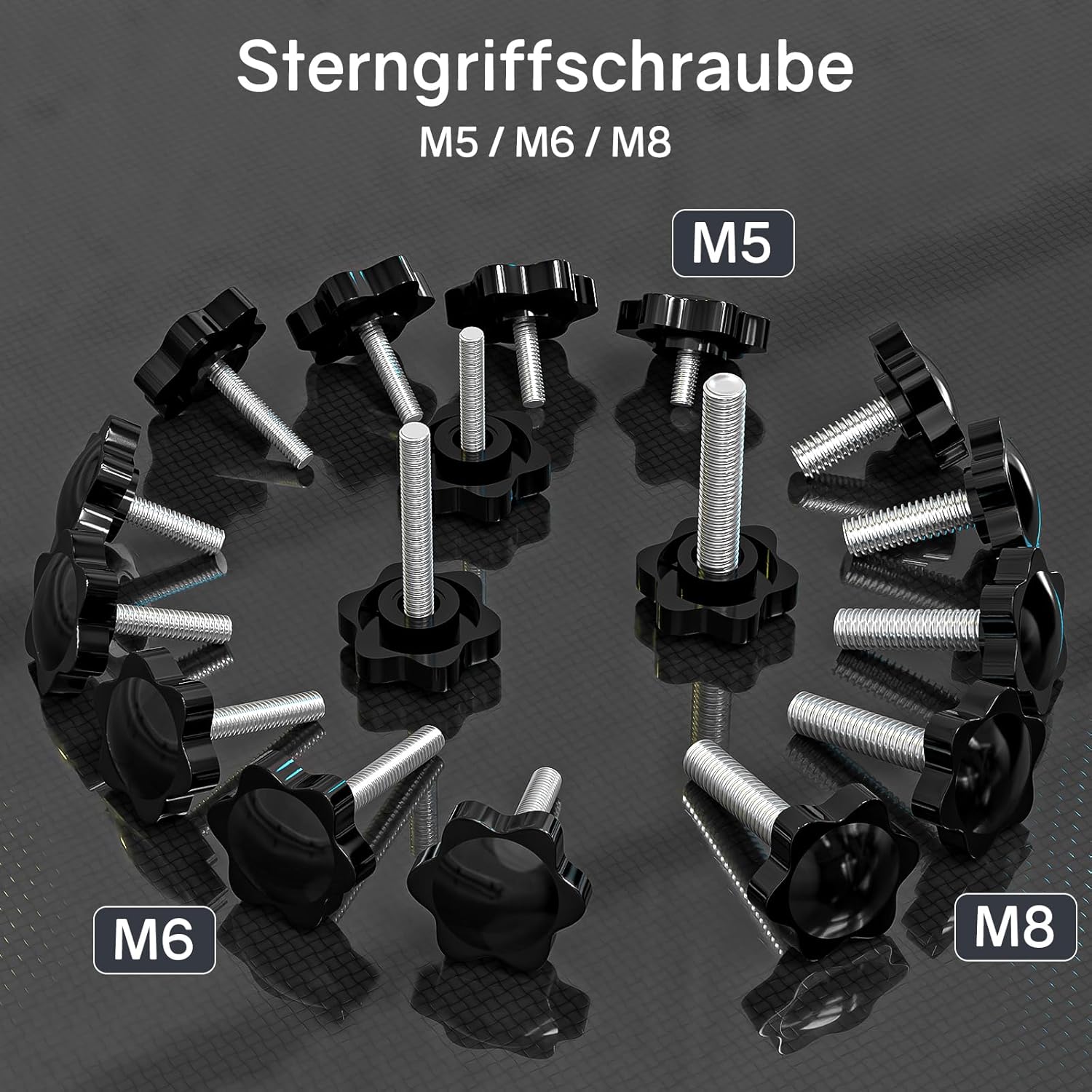 10 Stück Sterngriffschraube, Schrauben mit Griff M6x30mm, Rändelschraube, Sternkopfschraube, Sterngriffmutter, Klemmknopf für Werkzeugmaschine, Maschine(Schwarz) – Bild 3
