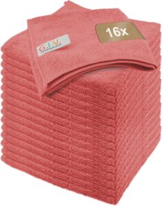 16x Mikrofaser Reinigungstücher Rot - Putztücher 32x32cm, Streifenfrei & Saugstark - Lappen für Haushalt, Gastronomie, Auto, Werkstatt - Putztücher - Microfasertücher