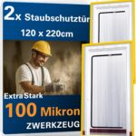 2x ZWERKZEUG® 2x Staubschutztueren mit Reissverschluss 𝟏,𝟐𝟎 𝐱 𝟐,𝟐𝟎 𝐦 extra stark 100 mikron Wasserdicht Anti-Staub Reissverschluss Tür Staubschutzwand Staubtuer