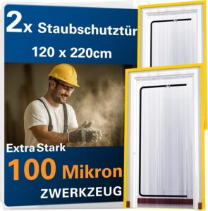 2x ZWERKZEUG® 2x Staubschutztueren mit Reissverschluss 𝟏,𝟐𝟎 𝐱 𝟐,𝟐𝟎 𝐦 extra stark 100 mikron Wasserdicht Anti-Staub Reissverschluss Tür Staubschutzwand Staubtuer