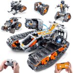 Technik Roboter für Kinder mit LED Licht, 5-in-1 APP und Fernbedienung Bausatz RC Robot/Tracked/Racer/Technic Panzer/Auto Schlitten, Wiederaufladbar Geschenk für Jungen und Mädchen 6–12 Jahren
