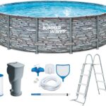 Summer Waves Frame Pool Komplettset | Rund 427x107 cm Steinoptik Grau | Aufstellpool Set | Gartenpool & Schwimmbecken inkl. Filterpumpe