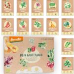 BIO Gartenjahr Gemüse Samen Set - 12 Sorten Demeter Gemüse Saatgut für das ganze Jahr | Seltene u. alte Gemüsesamen allesamt samenfest | Für Balkon, Hochbeet, Garten & als Geschenk | Loveplants