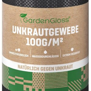GardenGloss 50m² Anti-Unkrautgewebe 100g/m² – Wasserdurchlässig und Reissfest – Unkrautvlies Gartenvlies mit hoher UV-Stabilisierung – Bändchengewebe Unkrautfolie (50m x 1m, Rolle)