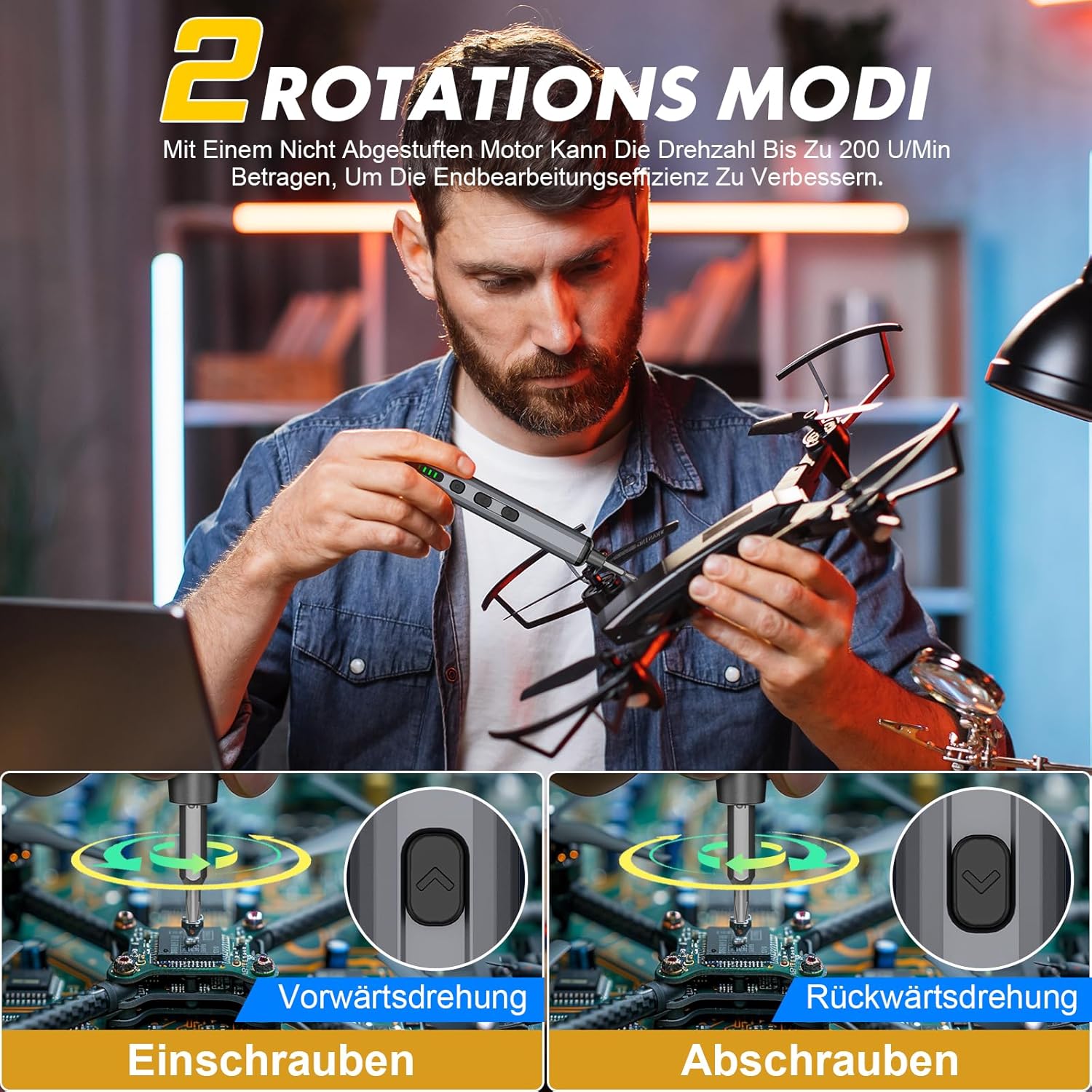 Mini Elektrisch Schraubendreher Set - 72 in 1 Präzisions Electric Screwdriver - Akku Schraubendreher mit 5 Gänge Magnetish Elektro Schraubendreher für Brillen, Uhrm, Handy, Laptop Reparatur – Bild 3