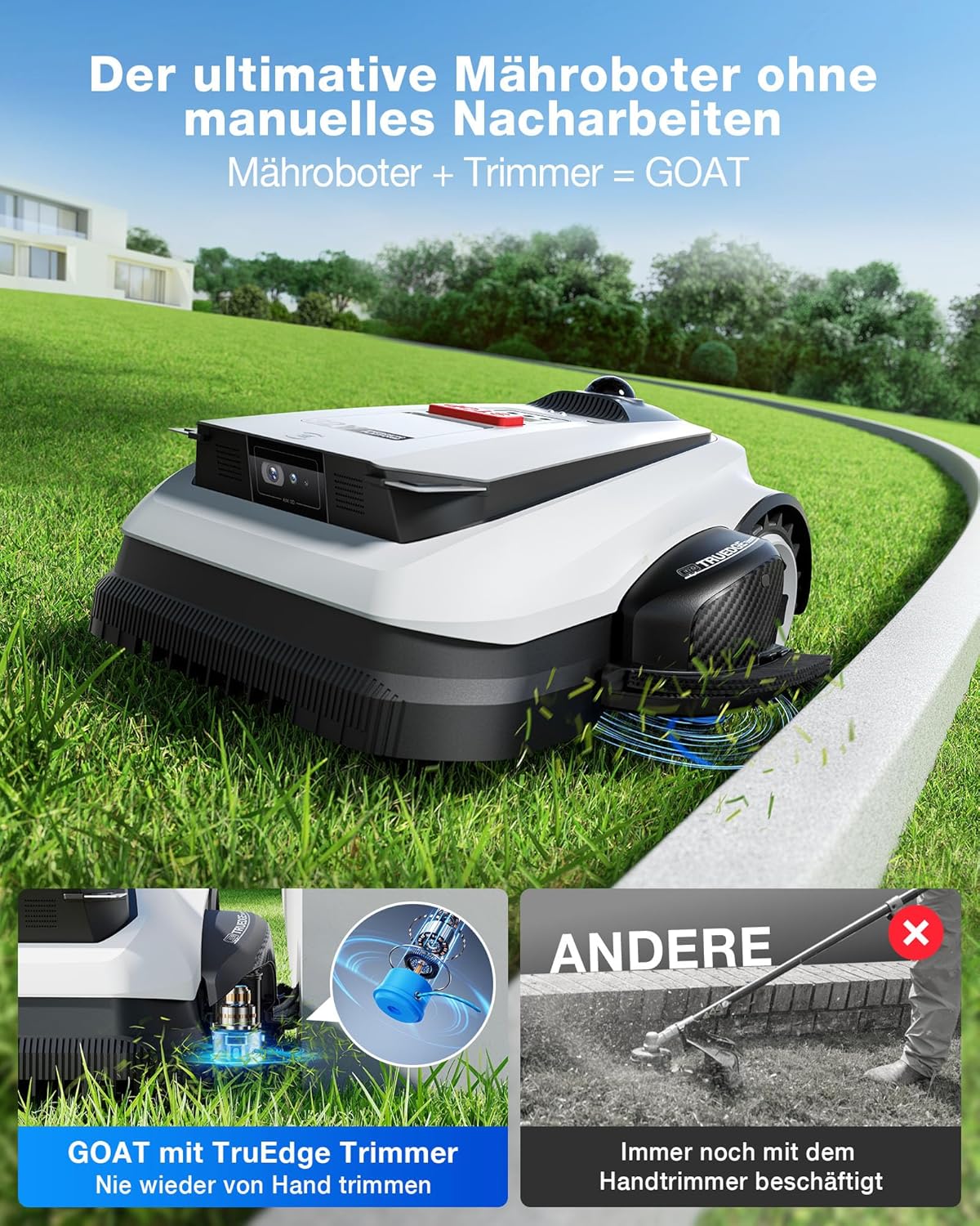 ECOVACS Goat A1600 LiDAR PRO Mähroboter ohne Begrenzungskabel, 1.600 m², 360° Dual-LiDAR-Navigation, automatische Kartierung, KI-3D-Hindernisvermeidung, superschnelles Laden, 50% Steigung 2 ECOVACS Goat A1600 LiDAR PRO Mähroboter ohne Begrenzungskabel, 1.600 m², 360° Dual-LiDAR-Navigation, automatische Kartierung, KI-3D-Hindernisvermeidung, superschnelles Laden, 50% Steigung – Bild 2