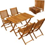 Casaria® Gartenmöbel Set Wetterfest Klappbar Akazie 5-TLG. FSC®-Zertifiziert Holz Armlehne 160kg Belastbarkeit Garten Terrasse Balkonmöbel 120x70cm Möbelset 4 Personen