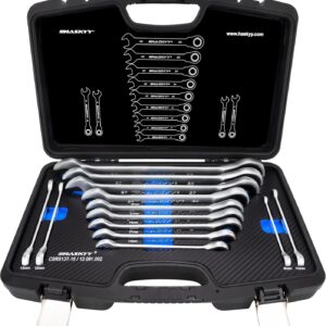 HASKYY Ratschenschlüssel Satz 8-32mm Ring Maul Ratsche Schlüssel 72 Zähne Feinverzahnt Werkzeug Set 13 tlg. im Koffer - Werkstatt, Industrie, KFZ