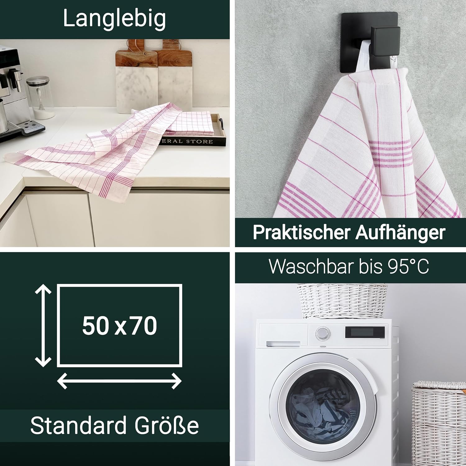 ZOLLNER 10er Set Geschirrtücher Baumwolle in 50x70 cm - super saugstarke und langlebige Küchentücher - waschbar bis 95°C – in rot weiß kariert - Gastronomiequalität - Oeko Tex® Zertifiziert – Bild 4