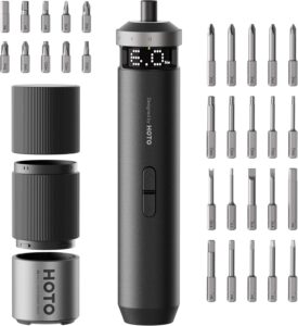 HOTO PixelDrive Elektrischer Schraubendreher Set mit Intelligente Anzeige, 6 Drehmomentstufen, 0,5 bis 6 N·m, 1/4 Hex 30-Bits-Set, 2000-mAh, USB-C, Elektroschrauber für Elektronik, Hausreparaturen