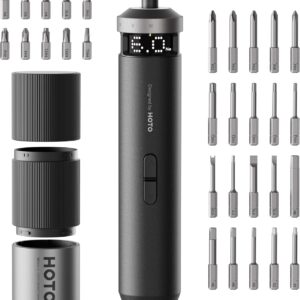 HOTO PixelDrive Elektrischer Schraubendreher Set mit Intelligente Anzeige, 6 Drehmomentstufen, 0,5 bis 6 N·m, 1/4 Hex 30-Bits-Set, 2000-mAh, USB-C, Elektroschrauber für Elektronik, Hausreparaturen