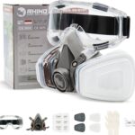 RHINO Smart Solutions Atemschutzmaske Gase Dämpfe | Gasmaske mit A1P2 Filter für Lackier, Feinstaub, Arbeitein, Schleifen | Staubmasken, Handschuhe, Schutzbrille, Patronen und Staubfilter