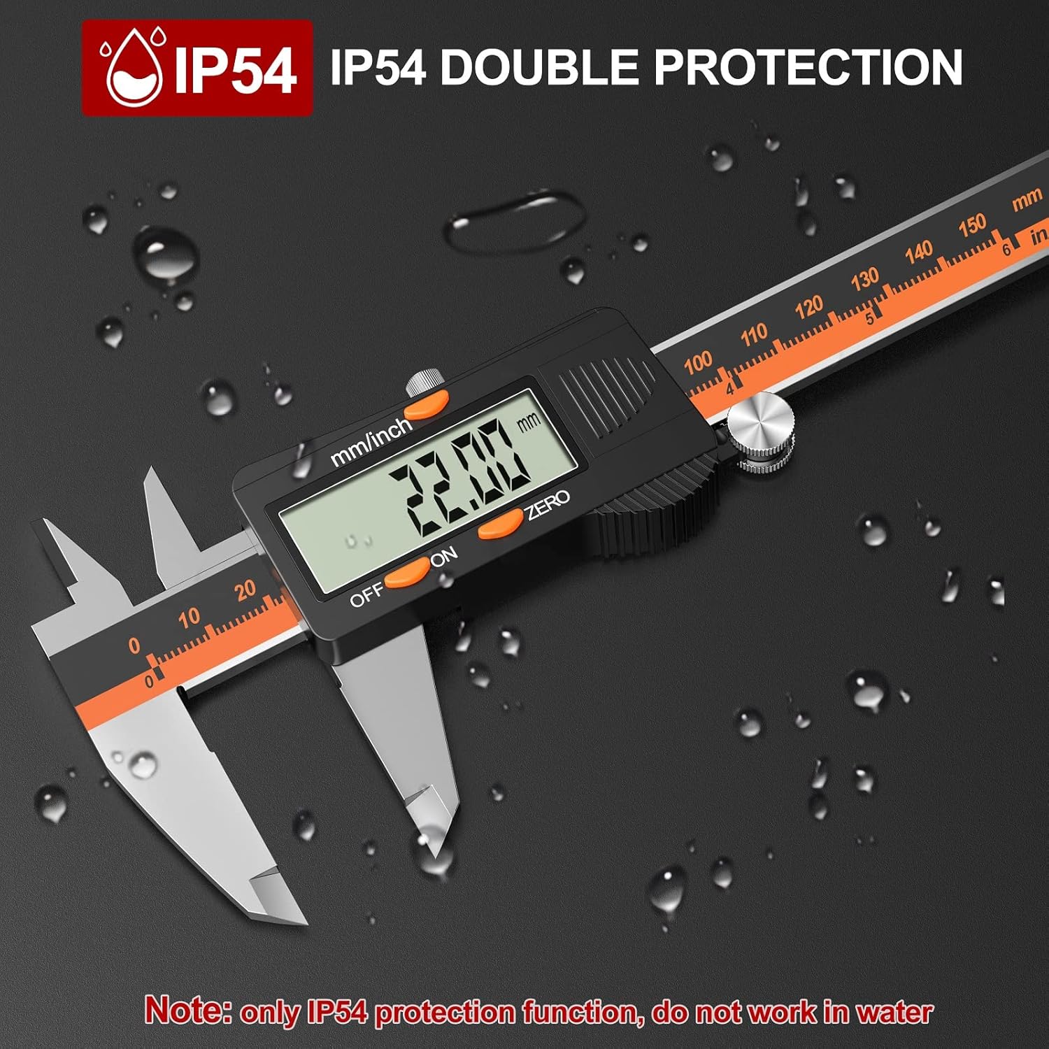 Messschieber Digitale Schieblehre, Preciva Edelstahl Messlehre Messwerkzeuge Spritzwasserdicht Staubdicht mit Ersatzbatterie und größem Display - 150 mm (schwarz) – Bild 4