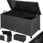 Casaria® Gartenbox Auflagenbox mit Rollen 270L Stauraum UV-beständig Handgriffe Gasdruckfeder Wetterfest 117x53cm Garten Aufbewahrungsbox Schwarz