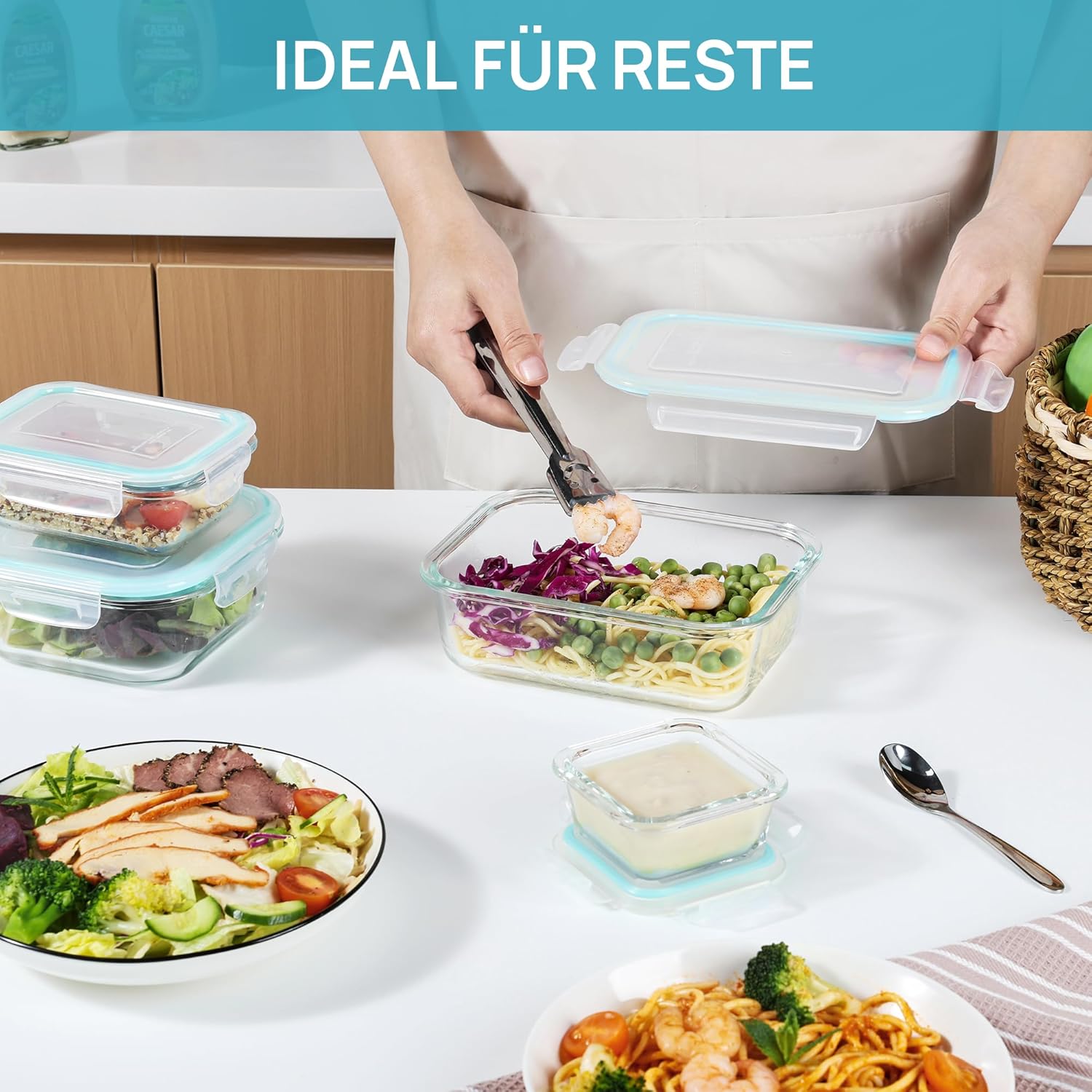 Vtopmart 8er Glasbehälter Mit Deckel, Glas Frischhaltedosen Mit Deckel, Meal Prep Boxen für Lebensmittel, Mikrowellen, BPA-Freie (Green) – Bild 5