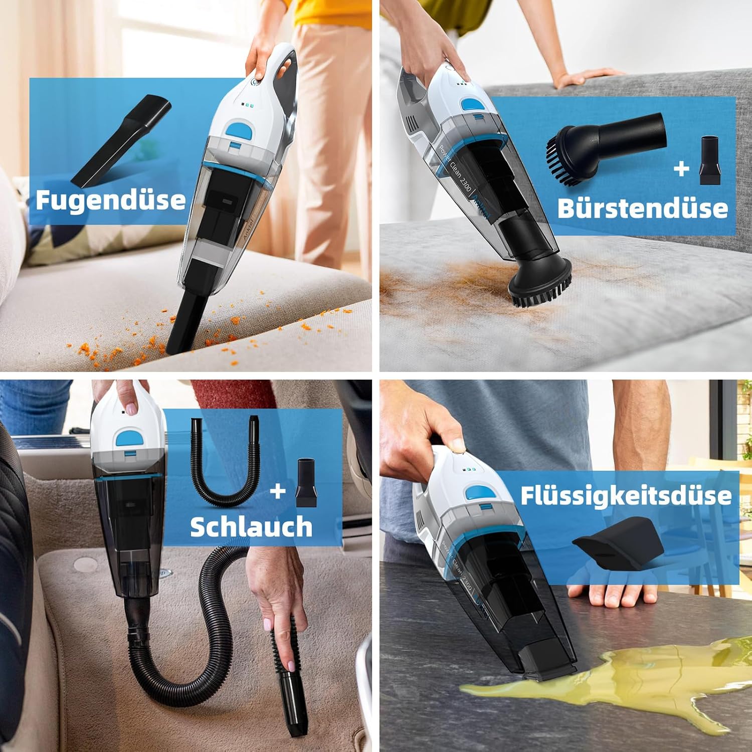 Handstaubsauger Testsieger mit Ladestation -PowerClean2300- Handstaubsauger Akku Kabellos Nass&Trocken mit Waschbar HEPA-Filter Handsauger Beutellos Staubsauger Ersatzfilter – Bild 5