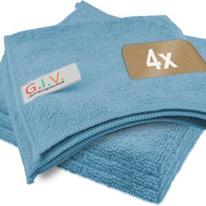 4X Mikrofaser Reinigungstücher Blau - Putztücher 32x32cm, Streifenfrei & Saugstark - Lappen für Haushalt, Gastronomie, Auto, Werkstatt - Putztücher - Microfasertücher