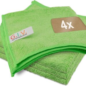 4X Mikrofaser Reinigungstücher Grün - Putztücher 32x32cm, Streifenfrei & Saugstark - Lappen für Haushalt, Gastronomie, Auto, Werkstatt - Putztücher - Microfasertücher