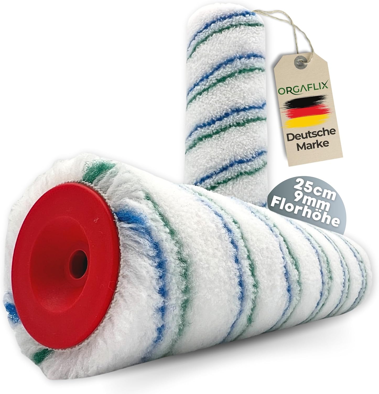 Profi Farbwalze 25cm - 2 Stück - Ideale Farbaufnahme und Abgabe - Florhöhe ca. 9mm, Kern 48mm, Farbroller Wandfarbe, Malerrolle groß, Farbrolle, Malerwalze, Maler-Zubehör, Maler-Set