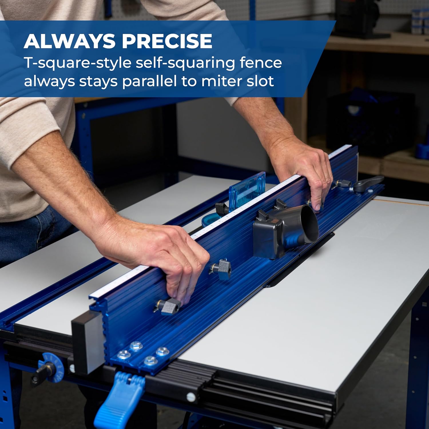 Kreg robuster Präzisions Frästischsystem PRS1045, bestehend aus Untergestell, Frästischplatte, Einlegeplatte und Fräsanschlag - höhenverstellbar – Bild 3