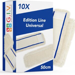 Baumwollmopp Wischbezug 50cm, weiß - Ersatzbezug für Bodenwischer - Wischmopp Bezug für alle gängigen Klapphalter - hohe Schmutzaufnahme - Trocken & Nass Reinigung (10x)