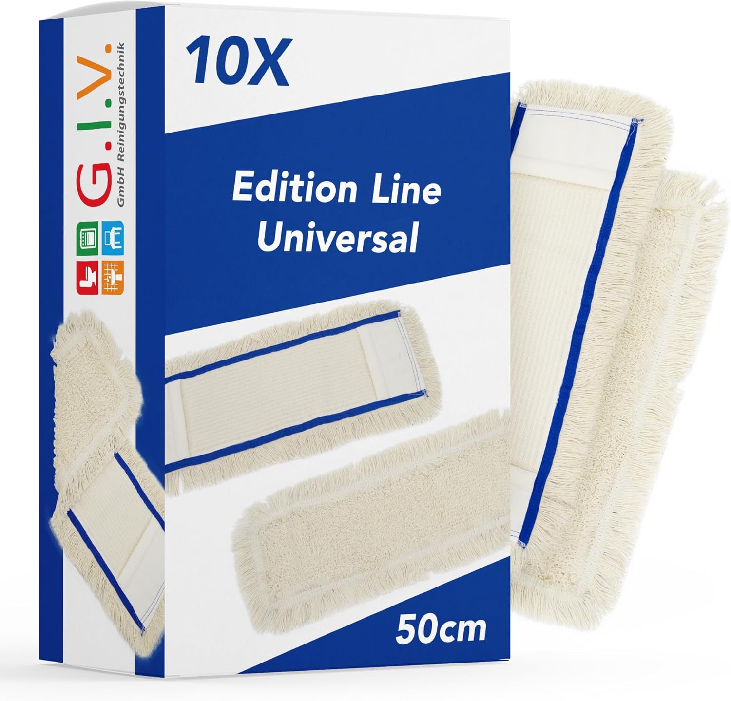 Baumwollmopp Wischbezug 50cm, weiß - Ersatzbezug für Bodenwischer - Wischmopp Bezug für alle gängigen Klapphalter - hohe Schmutzaufnahme - Trocken & Nass Reinigung (10x)