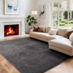 Wohnzimmerteppich, Kurzflor Teppiche Wohnzimmer Deko Flauschiger Weich Waschbarer & Anti-Rutsch Modern Einfarbiges Teppich für Schlafzimmer, Kinderzimmer, Bettvorleger Matte, 140x200cm, Dunkelgrau