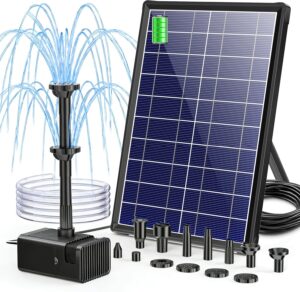 Biling Solar Teichpumpe mit Akku, 8W 300 l/h Leise Solarpumpe mit 8Düsen, Solar Springbrunnen außen mit Bachlaufschlauch für Gartenteiche Belüftung bis 500L, DIY Mini Wasserspiel Fontänen
