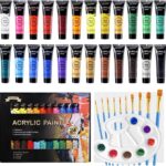 Acrylfarben Set, 24 x 36 ML Acrylfarbenset mit 10 Pinseln für Leinwand Holz Papier Keramik, Wasserdichte Acrylfarbe mit Lebendiger Farbe für Künstler, Anfänger, Kinder