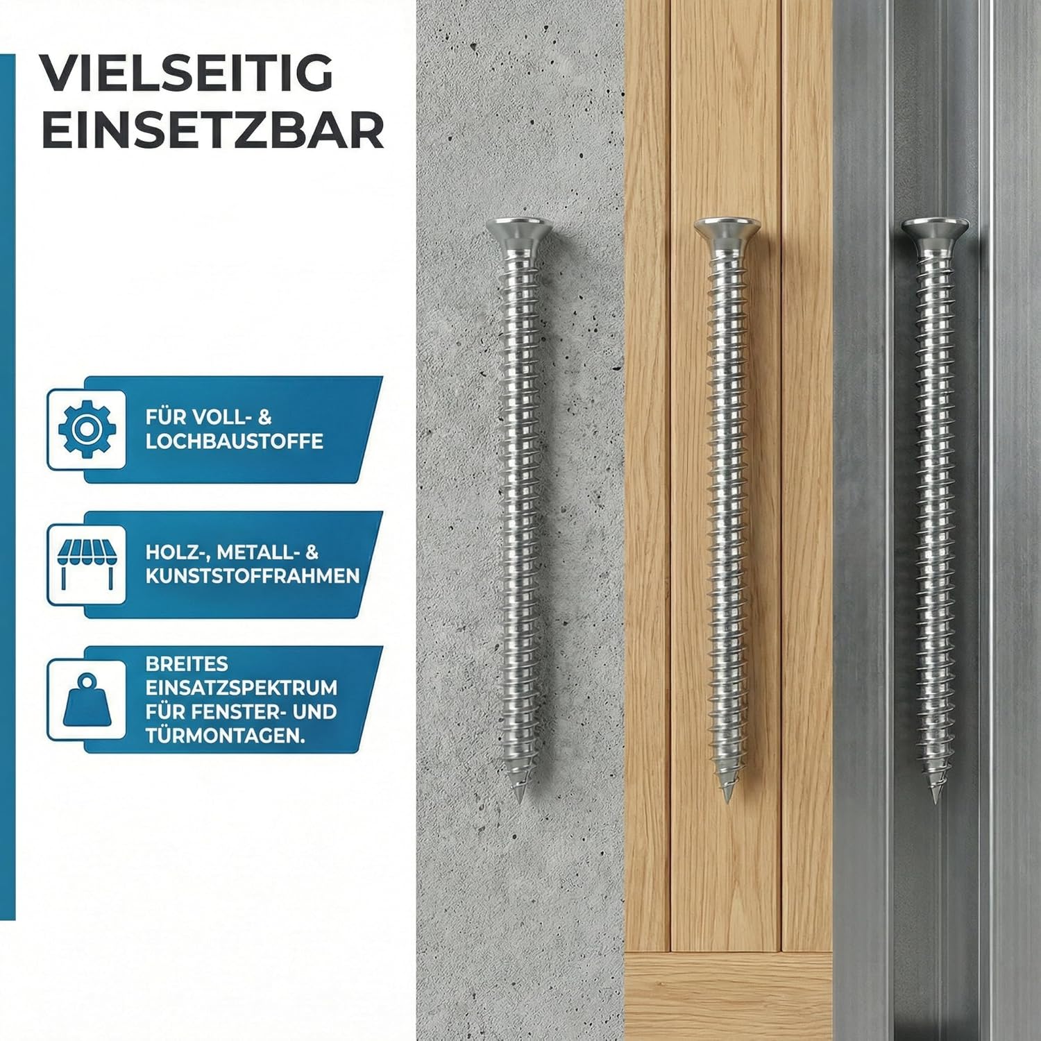 heicko Fensterrahmenschraube 7,5x182mm Senkkopf TX30 verzinkt blau | Betonschrauben Montageschraube ohne Dübel | 100 Stück – Bild 5