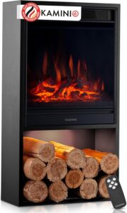 Elektrokamin Hugo - Elektrischer Kaminofen mit Heizung, 3D-Flammeneffekt, LED-Ambientelicht, Holzfach, Fernbedienung (Schwarz)