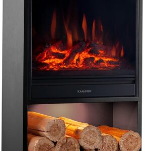 Elektrokamin Hugo - Elektrischer Kaminofen mit Heizung, 3D-Flammeneffekt, LED-Ambientelicht, Holzfach, Fernbedienung (Schwarz)