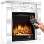 KESSER® Elektrokamin Standkamin - Kamin elektrisch mit LED 3D-Flammeneffekt, Mit Heizung Heizfunktion, Elektro Kamin mit 1800W Leistung, Timer, Thermostat, Fernbedienung, dimmbar, Villa/Weiß