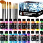 Fantastory Acrylfarben Set Metallic,60ml,20 Farben irideszent,12 Pinsel,wasserfeste,nicht verblassende,ungiftige Acrylfarbe,für Leinwand,Holz,Modelle; Künstler,Profis,Anfänger [Professionelle]