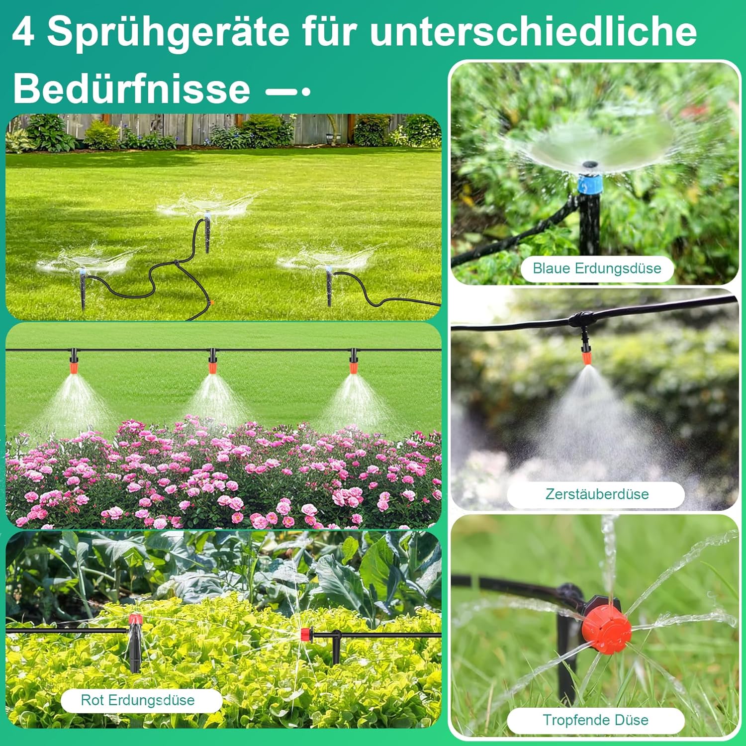 315PCS Bewässerung Garten Set 60+15M DIY Garten Bewässerungssystem Gartenbewässerung Pflanzen Bewässerungssystem Outdoor Gewächshaus Beregnungsanlage Garten Zubehör für BlumenRasen Terrasse – Bild 2
