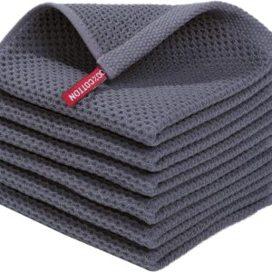 Moosfor Geschirrtücher 100% Baumwolle, 6er Set 30 x 30 cm, Weiche Geschirrhandtücher Küchenhandtücher Saugfähig Küchentücher Dicke Premium Geschirrtuch Spüllappen Putzlappen, Dunkelgrau