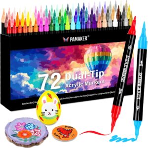 72 Farben Acrylstifte Set – Acrylmarker mit feiner Spitze und Pinsel für Stoff, Leinwand, Glas, Holz und Papier – Ideal für Kinder und Erwachsene, zum Zeichnen und DIY-Bastelprojekte