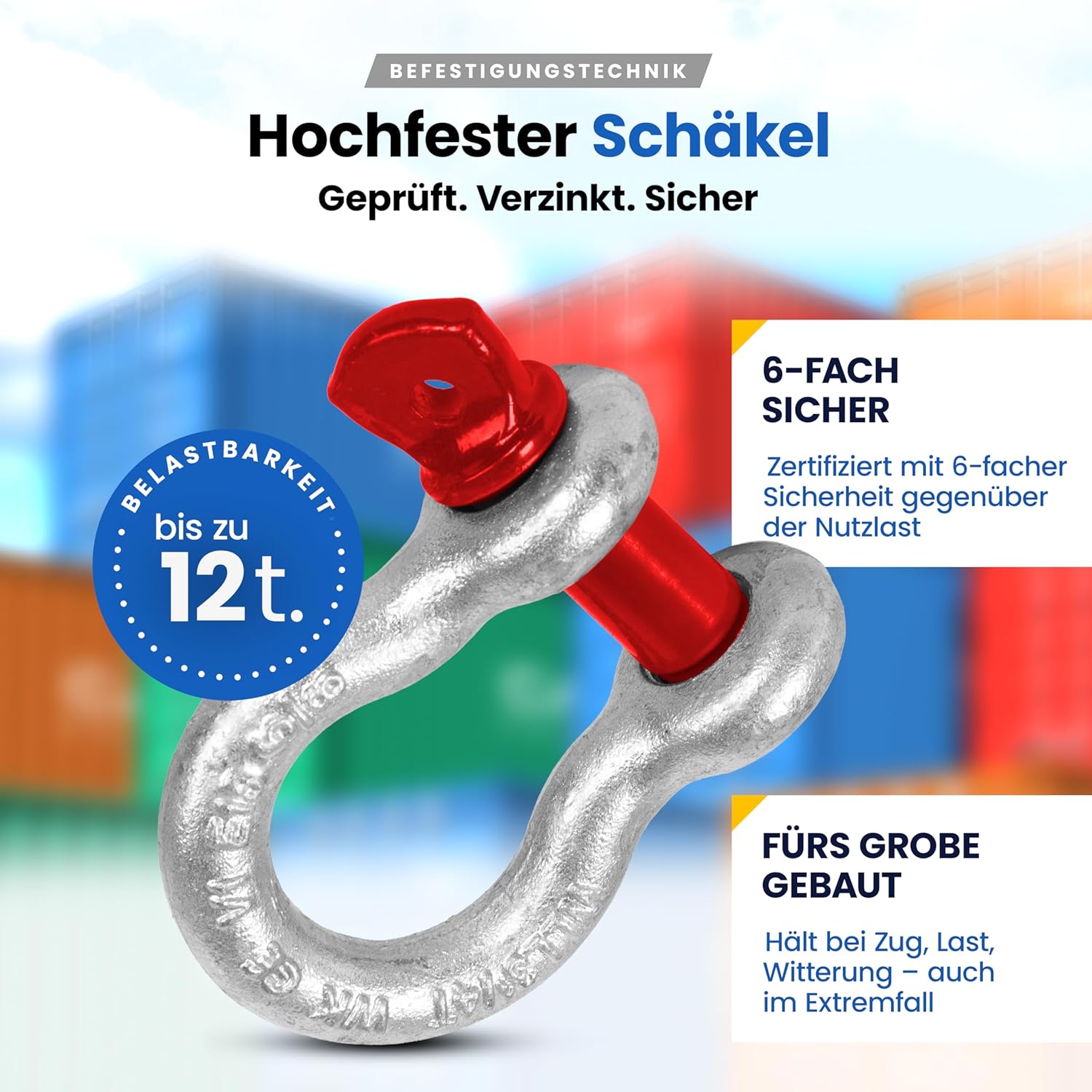 Schäkel hochfest geschweift - Größe & Menge wählbar: WLL 0,33-12 Tonnen Tragkraft - hochbelastbarer feuerverzinkter Stahl (2 Stk, 4,75t) – Bild 3