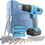 Hi-Spec 50-tlg. Akkubohrmaschinenset mit 12V Bohrer in Blau und den gängigsten Holz-, Metall- und Steinbohraufsätzen in einer praktischen Box