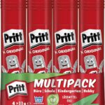 Pritt Klebestift, sicherer und kinderfreundlicher Kleber für Kunst und Bastelarbeiten, starker Klebstoff für Schule & Bürobedarf, 4x11g Pritt Stift