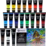 Artecho Acrylfarben Set 18 x 36 ml, Acrylic Paint Set, Wasserfest und Lichtecht, Schnell Trocknend, ideal für Leinwand, Papier und Stoffe, Geschenke zu Weihnachten und anderen Feiertagen