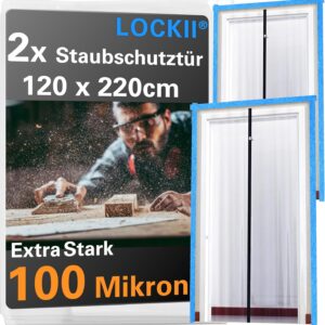 2x Staubschutztür mit Reißverschluss 1,20 x 2,20 m | Extra Stark 100 mic | Wasserdicht & Staubdicht | Reißverschlusstür Staubschutzwand Folientür für Renovierung & Umbau