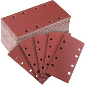 50 Stück 93 x 185mm Schleifpapier Set, 40/60/80/120/240 Körnung Rechteckiges Schleifpad mit Klettverschluss 8 Löcher Schleifblatt für Rechteckschleifer Bosch-Schleifer