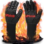 Grillhandschuhe hitzebeständig 800 Grad feuerfeste Handschuhe Kochhandschuhe Backhandschuhe für Küche Grill BBQ Ofenhandschuhe (Schwarz, L/XXL)