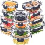 Skroam 24-Teiliges Glasbehälter-Set Mit Deckel - Frischhaltedosen für Lebensmittel, Meal Prep Boxen, Mikrowellengeeignet, BPA-Frei (12 Behälter & 12 Deckel)