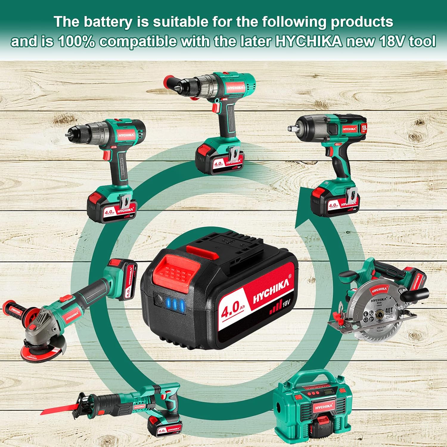 HYCHIKA Akku 4000mAh 18V, Lithium Batterie für HYCHIKA 18V Werkzeuge, Säbelsäge, Akku Schlagschrauber und Bürstenloser Akkuschrauber, NICHT für 18V Akkuschrauber DD-18BC – Bild 5