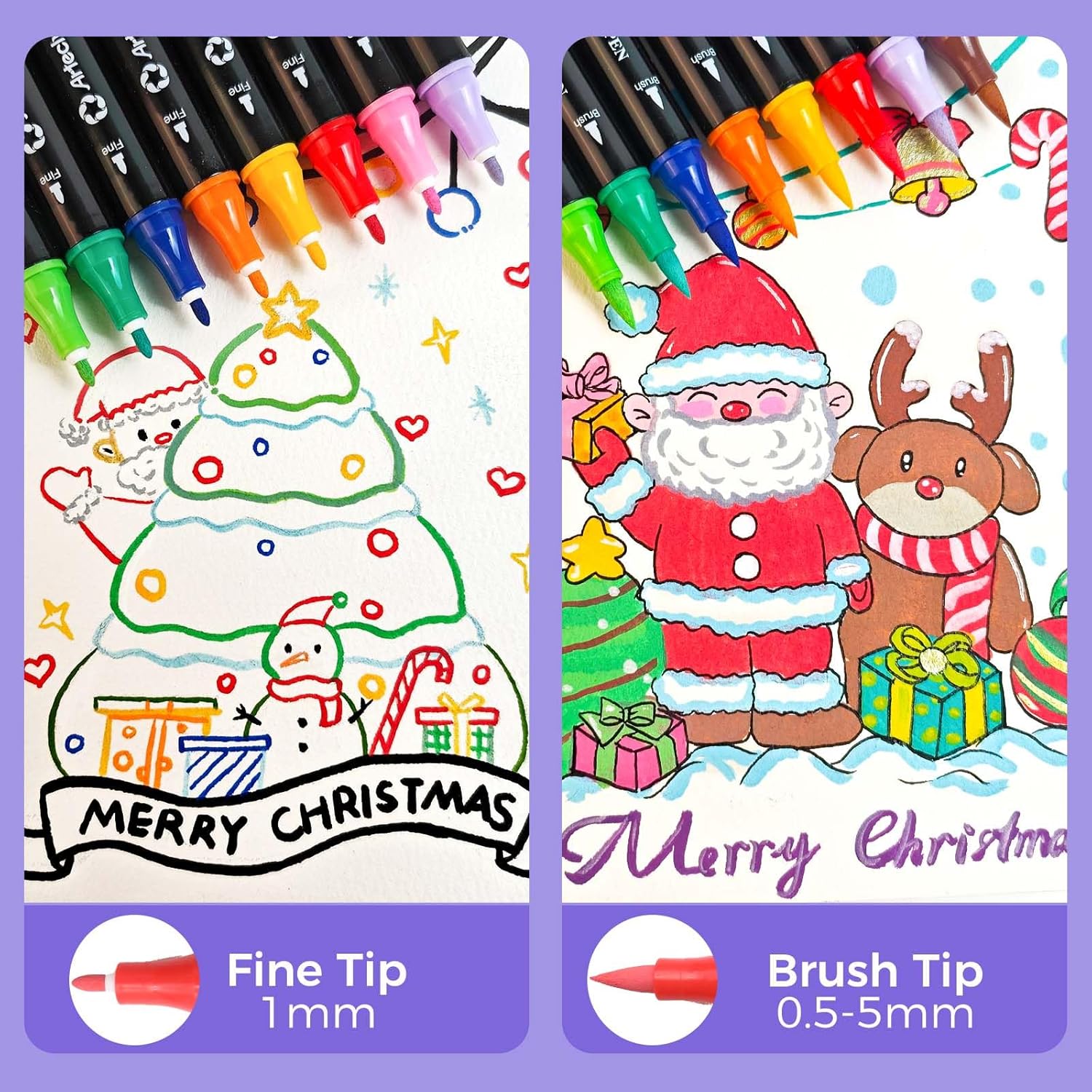 Artecho Acrylstifte 48 Farben, 0.5-5mm Wasserfester Dual Tip Marker (Pinsel und feine Spitze), mit doppelten Enden für Rock Painting, Glas, Papier, Holz, Ei, Leinwand, Keramik, Stoff, DIY Crafts – Bild 4