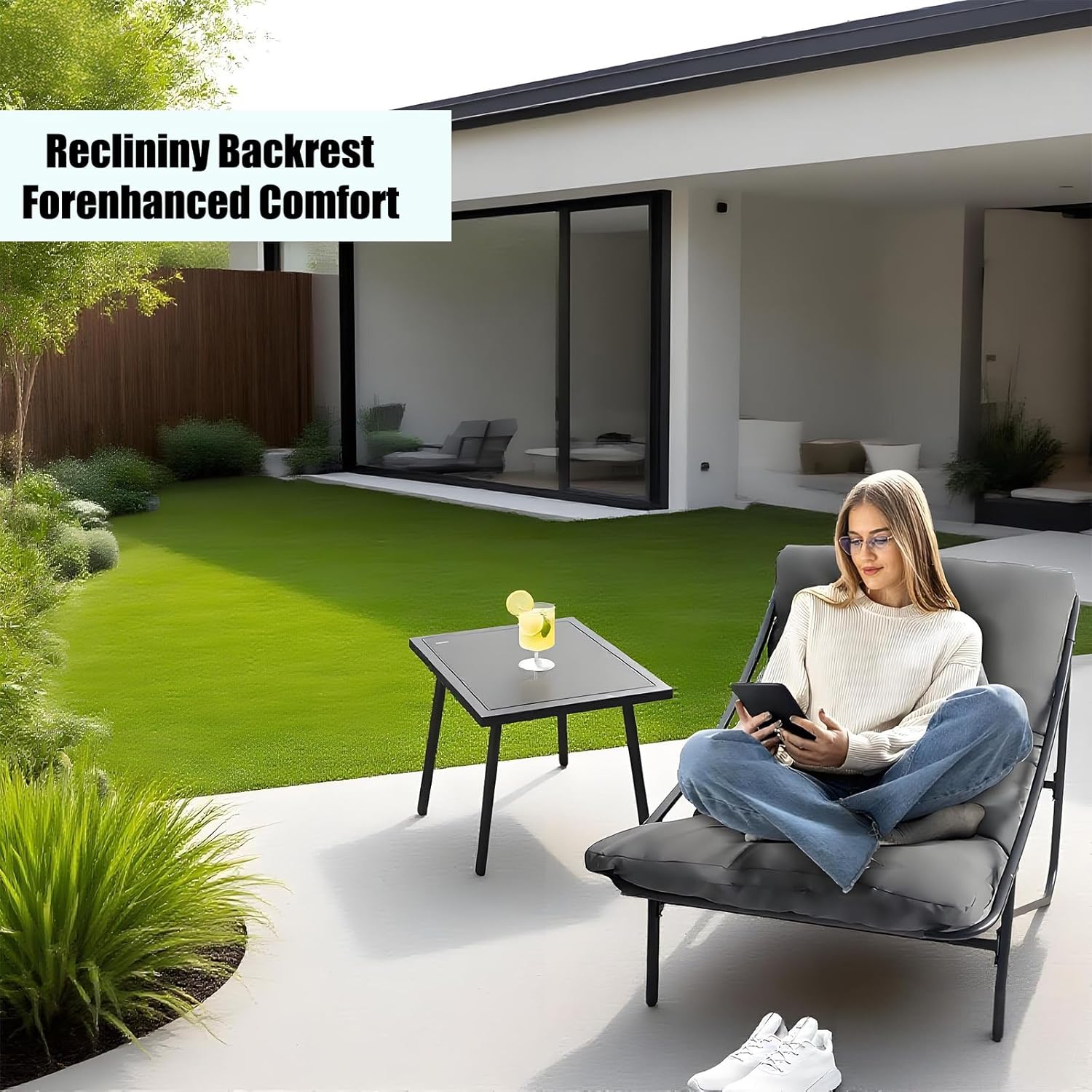 Gartenmöbel Set 3 teilig, Balkonmöbel Set, Balkonmöbel Kleiner Balkon mit Abnehmbar Kissen & Tisch, Lounge Gartenmöbel, Bequemer Balcony Furniture Sitzgruppe (grau) – Bild 3