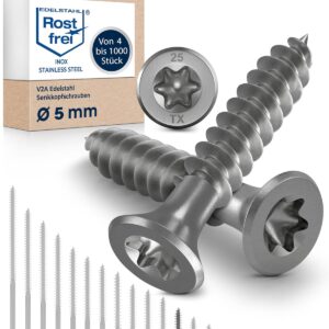 Schrauben Torx Edelstahlschrauben 5x35 Edelstahl V2A rostfrei Spanplattenschrauben für Holz Teilgewinde 5mm stark 35mm lang 100 Stück Holzschrauben Holz A2