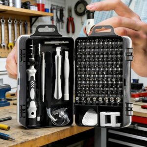115-in-1 kleines Schraubendreher-Set, Präzisions-Schraubendreher-Set, professionelles Reparaturwerkzeug-Set für Telefon, Computer, Uhr, Konsole, Brille und Elektronik, Herren-Werkzeuge, Geschenk, Grau